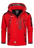 Geographical Norway Techno Men Distribrands - Chaqueta Softshell Impermeable Hombres - Capucha Hombre Transpirable Exteriores - Chaqueta Invierno Viento (Rojo/Negro S)